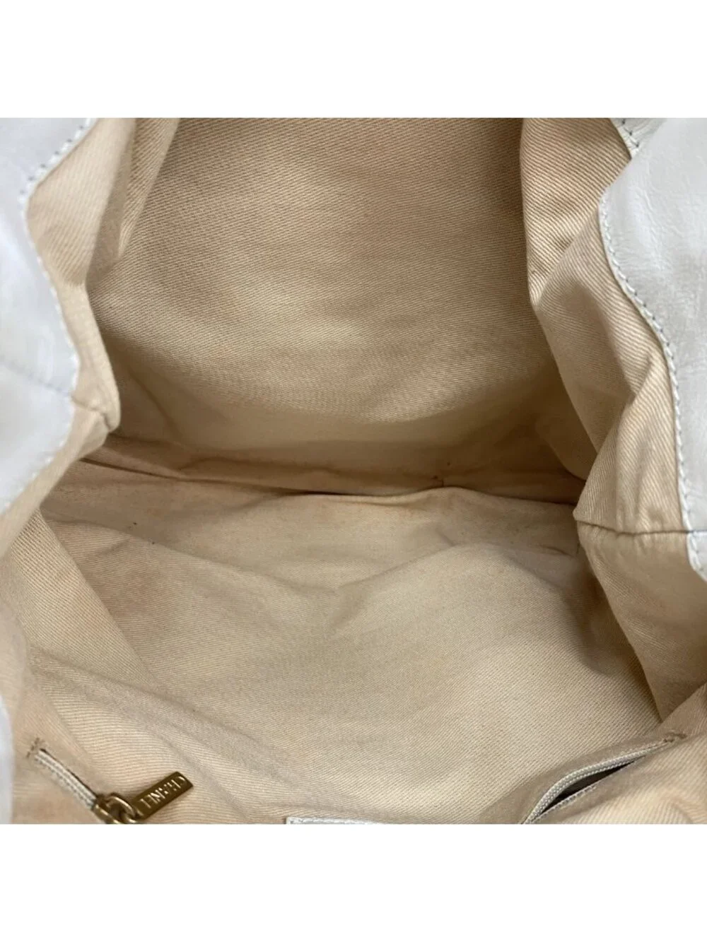 Chanel Chain Tote Canvas Beige White Gold